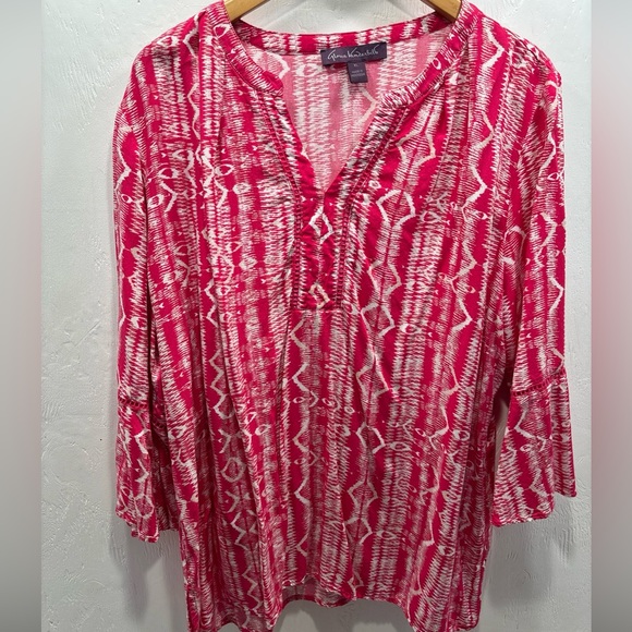 Dana Buchman Tops - Gloria Vanderbilt V Neck Fushia and White Flowy Boho Embroidered Blouse size XL